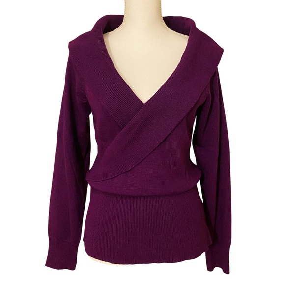 White House Black Market Sweaters - WHBM Purple Surplice V-Neckline Knit Faux-Wrap Sweater with Shawl Collar (L)
